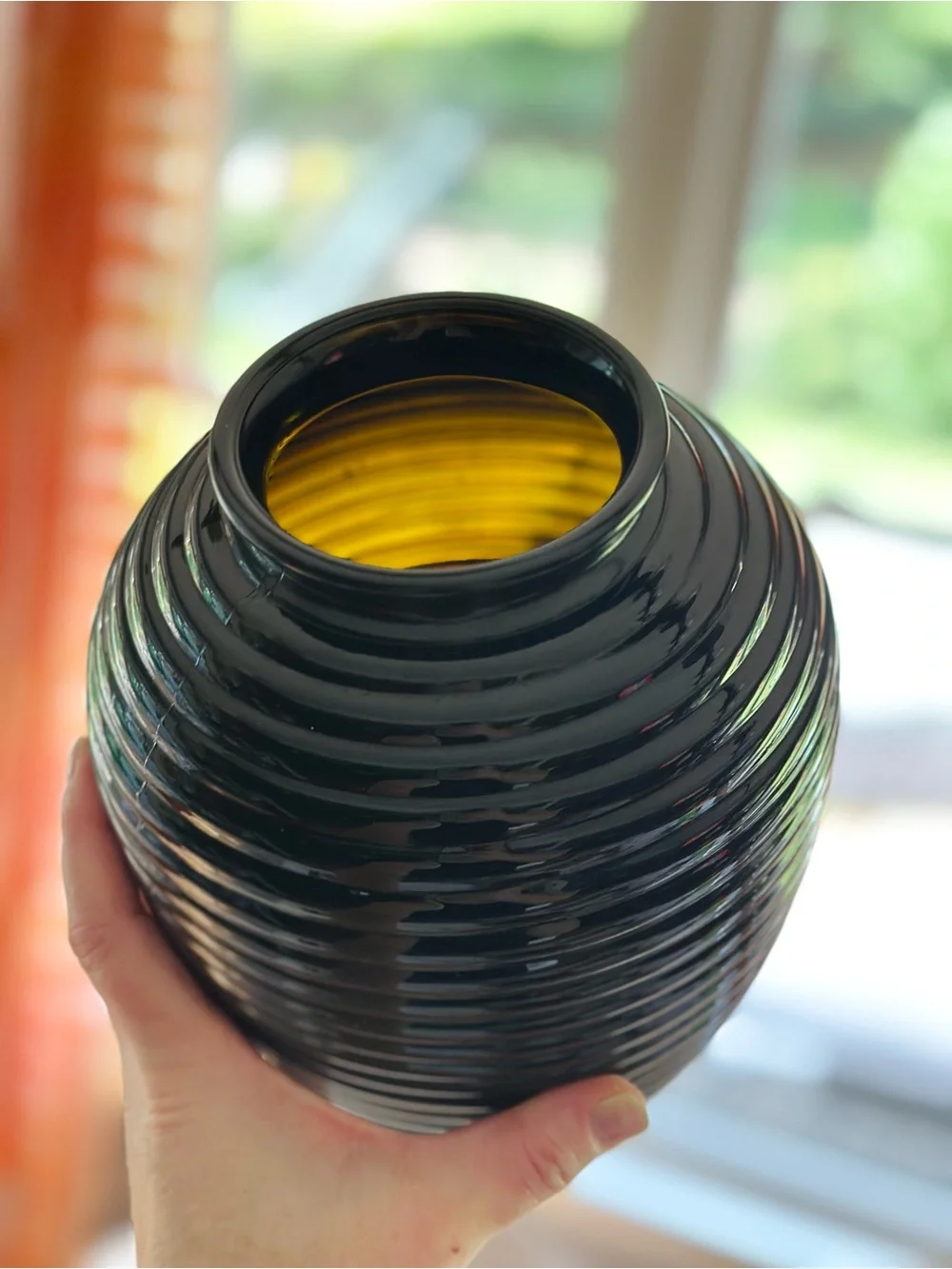 Vintage Art Deco Black Glass Beehive Vase